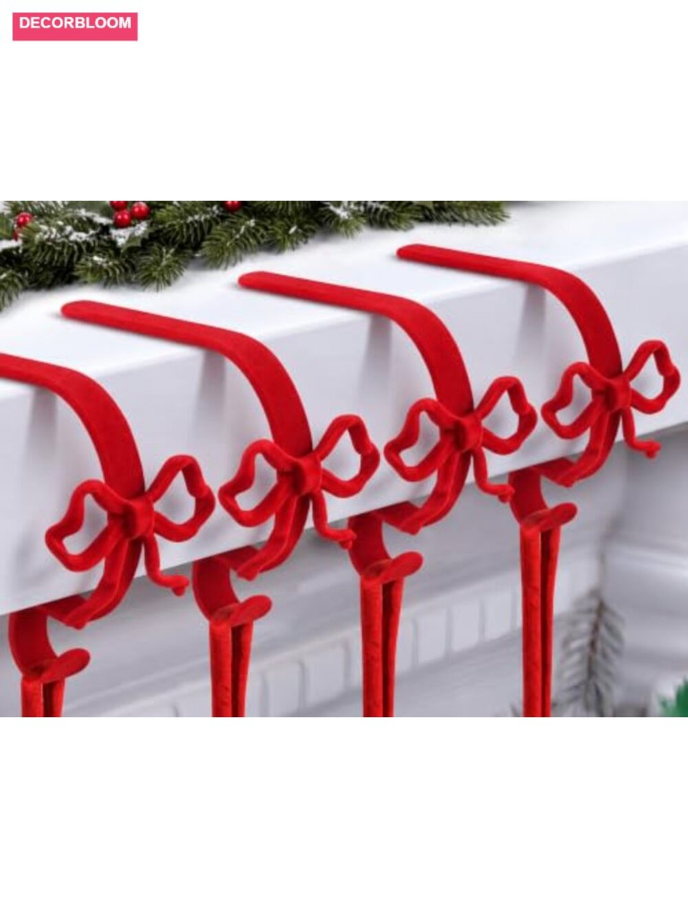 4 Pcs Christmas Stocking Hangers Mantel Bow Hooks Zinc Alloy Adjustable